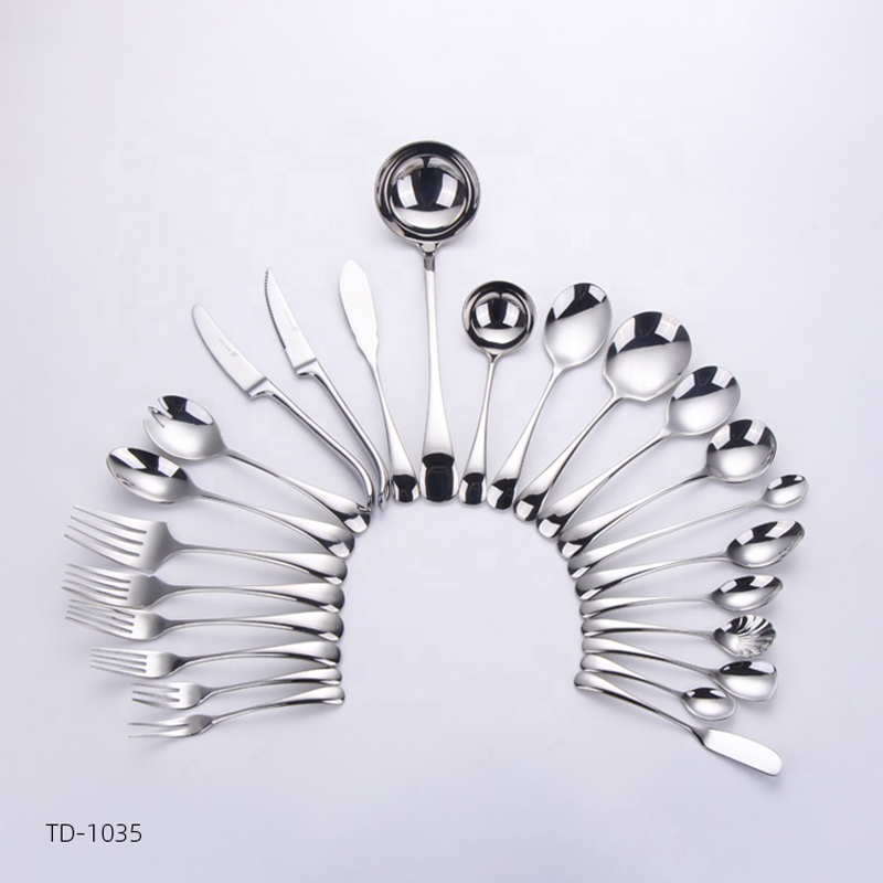Curved Disain Stainless Steel Kitchen Restoran Partei Tableware Cutlery 24PCS Set