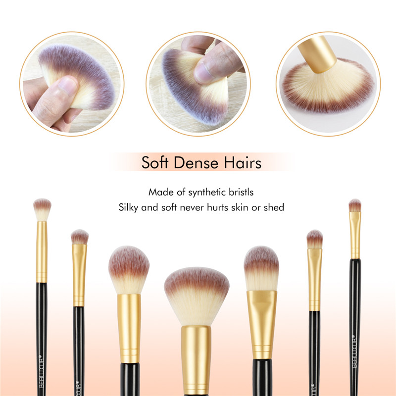 Socraigh Scuab Makeup 10PCS, Uirlisí Scuaba Kit Scuab Snáithín Préimhe Sintéiseach le Mála Makeup Taistil Leathar PU