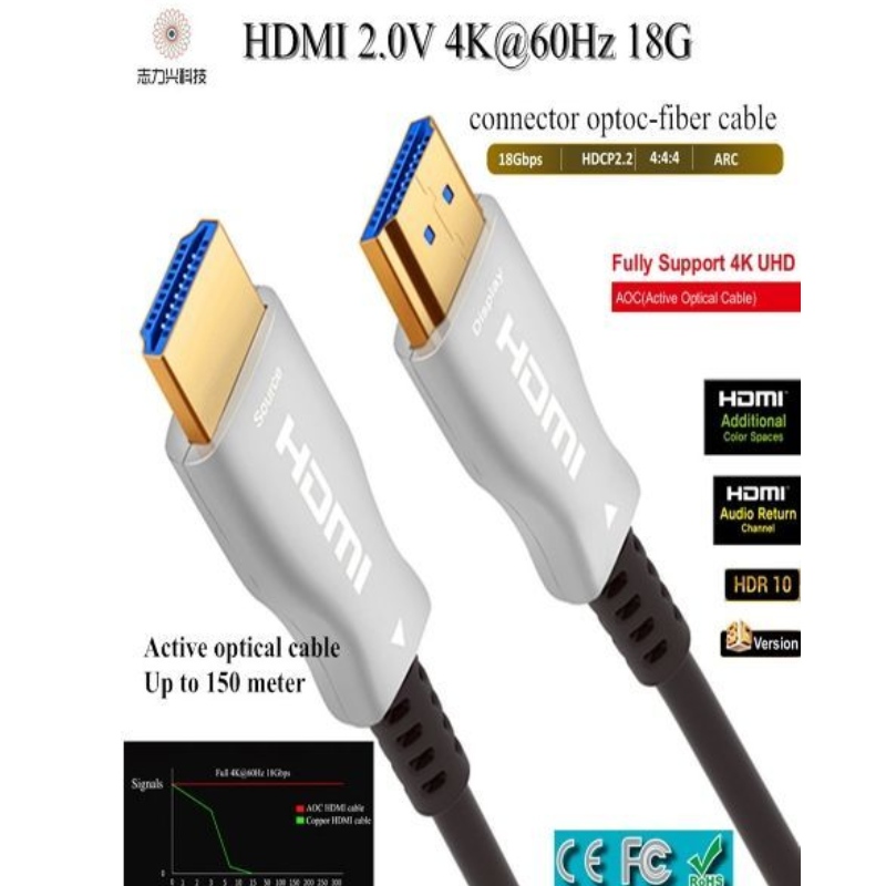 Cábla HDMI ardluais 60M / 197ft 2.0v 18G 4K @ 60hz 3D ACR Cábla fuaime agus físe, HDMI AOC