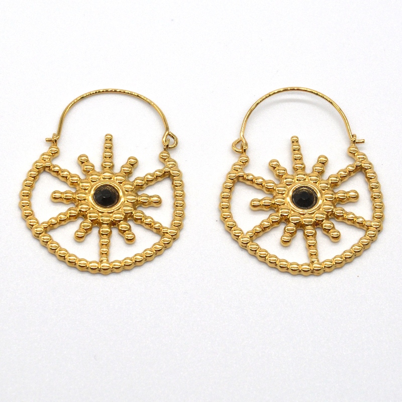 Seodra órga plátáilte mná stíl bohemian seanfháinní cluaise agate dubh monarchan phróiseála seodra Ruifanbao na Síne