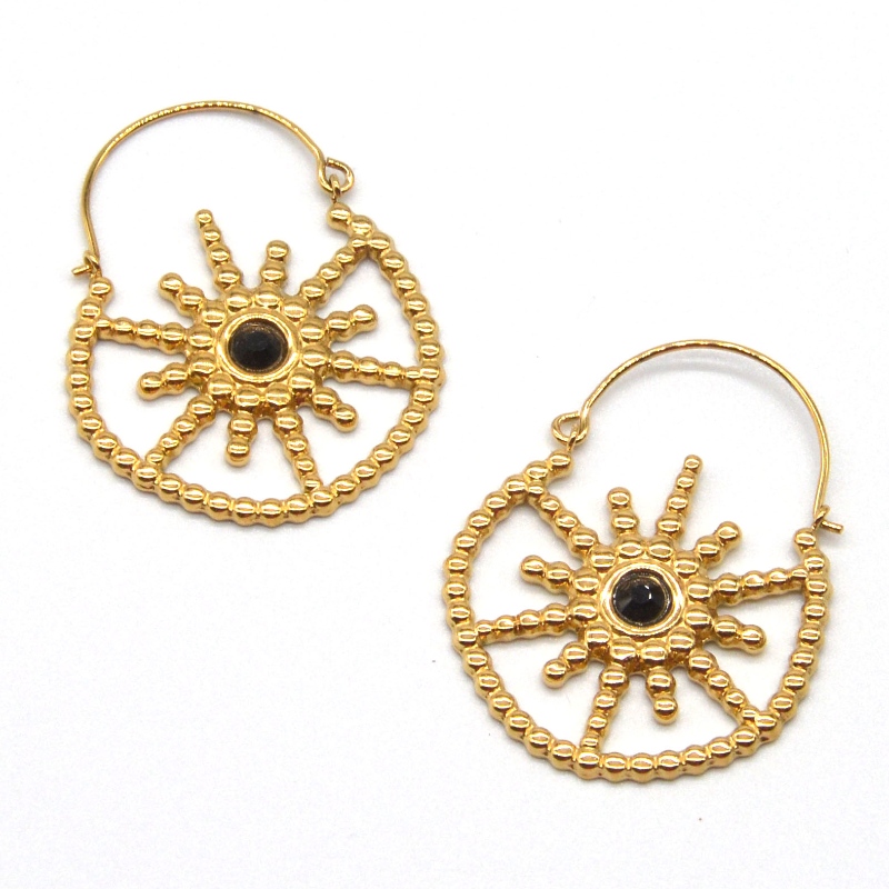 Seodra órga plátáilte mná stíl bohemian seanfháinní cluaise agate dubh monarchan phróiseála seodra Ruifanbao na Síne