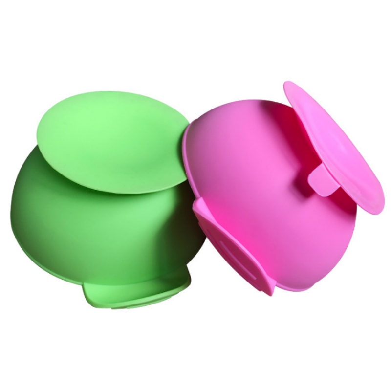 Pláta aoibhinn ubhchruthach comhtháite silicone Pláta aghaidh aoibhinn leanaí Silicone Baby Bib