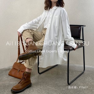 Lahtine kujundus Minimalistlik stiilne Juhuslik ühtlase värvusega Trükitud värviga puuvill ja liine kohandatud 15617 särgid