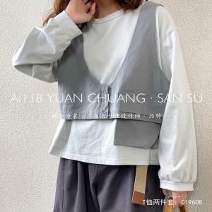 Lahtine kujundus Minimalistlik ümmarguse krae stiil Segatud varre stiil Juhuslik ühtlase värvi puuvill ja linane ülisuur kohandatud kohandatud 19608 T-särgid + ristlipõied