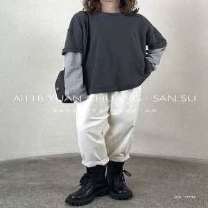 Lahtine konstruktsioon Minimalistlik ümmargune krae stiil Täpne varrukastiil Juhuslik ühtlase värvi puuvill ja linane ülisuur kohandatud 12700 kampsunid