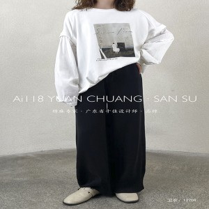 Lahtine konstruktsioon Minimalistlik ümmargune krae stiil Tähistatud varre stiil Juhuslik ühtlase värvi puuvill ja linane ülisuur kohandatud 12709 kampsunid