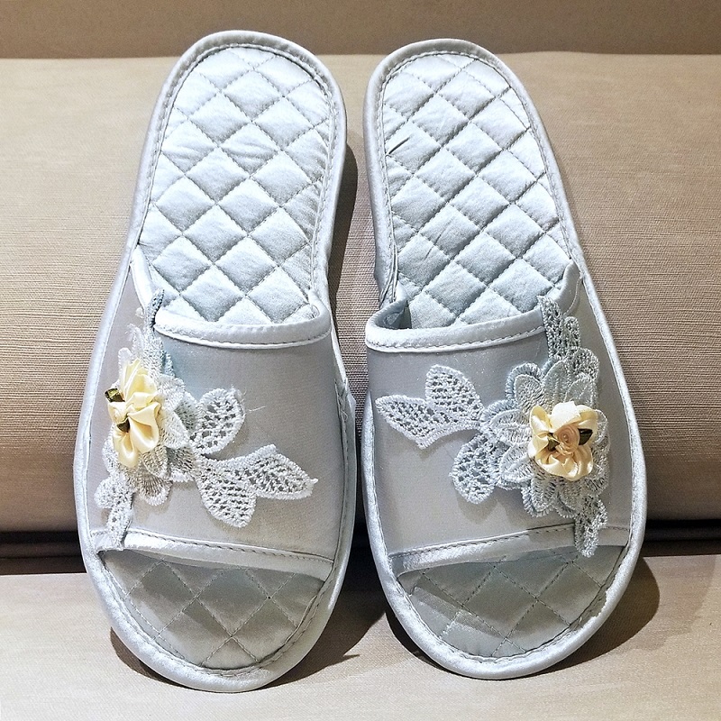Quilted Silky Satin Embardiery Slides