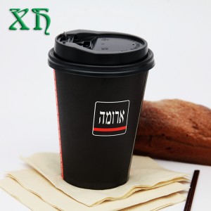 12oz cupán páipéir praghas tae dath dubh le balla amháin le claibíní