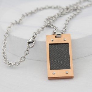 Mens Carbon Fiber Necklace Rose Gold Plated Army Stiil Stainless Steel Dog Tag Pendant