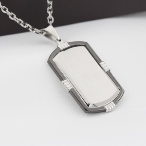 Stainless Steel Two-Tone Black Plated Dog Tag Pendant Men\\ s’s Necklace Chain