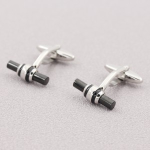 Cufflinks Plátáilte Dubh Dhá Thonn Fir Cruach Dhosmálta le haghaidh Bronntanais