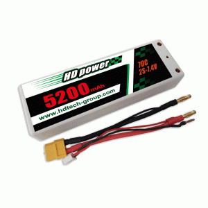HD 5200mAh 70C 2S 7.4V Cás crua LiPO ceallraí