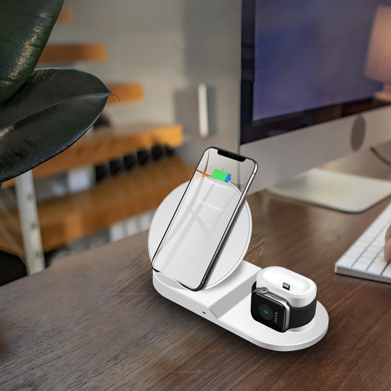 3 I 1 Qi Carger Wireless Watch Watch Sreang Charger Seastáin Sreang Tarrtháil Stáisiún Duga do iPhone