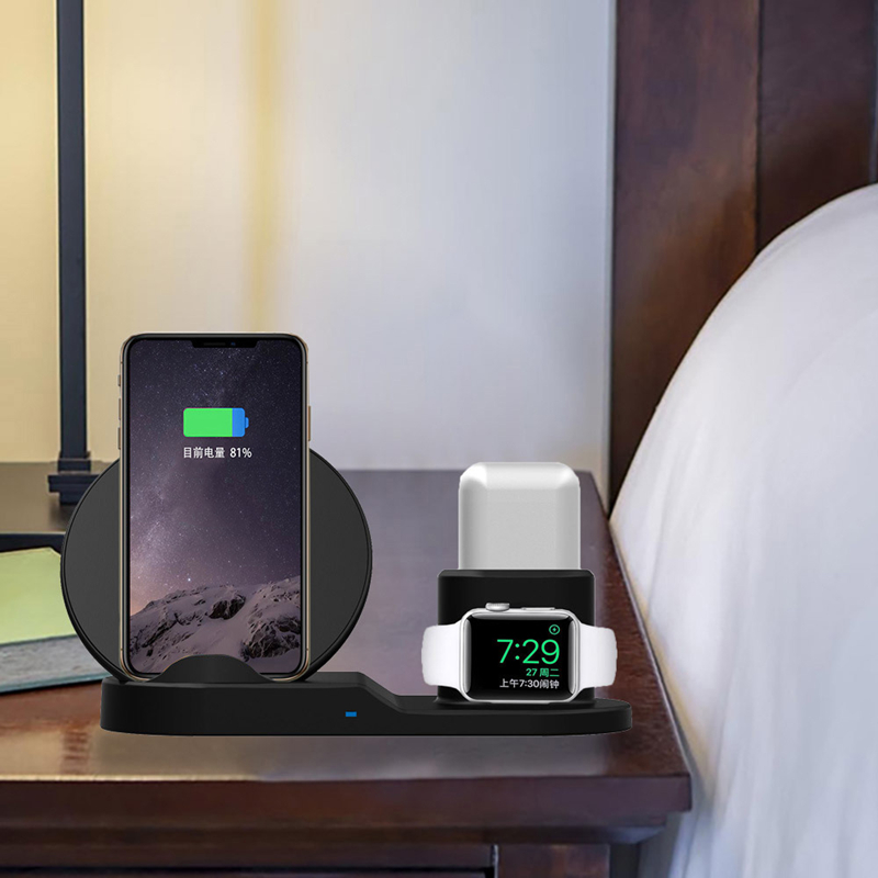 3 I 1 Qi Carger Wireless Watch Watch Sreang Charger Seastáin Sreang Tarrtháil Stáisiún Duga do iPhone