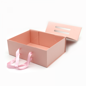 Custom Logo Clóbhuailte Páipéar Fillte Pacáiste Pacáiste Cosmaideacha Pacáistiú Boscaí maighnéadacha Pink le láimhseáil