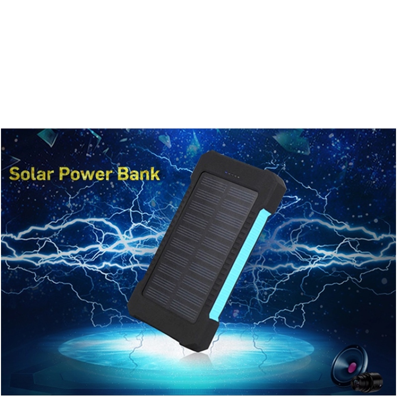 Banc Cumhachta Gréine Dual USB Power Bank 20000Mah Charger ceallraí uiscedhíonach painéal gréine iniompartha seachtrach le solas LED