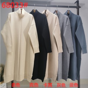 Treocht Faisean Fóillíocht Joker Basic Knit Gúna le muineál ard 68033#