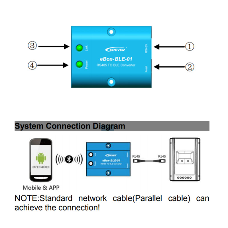 Freastalaí Sraithuimhir WiFi Rs485 go Cuibheoir Bluetooth don Rialaitheoir SoalRR Inverter epsolar ls vs a vs bn tracera tracerbn shi