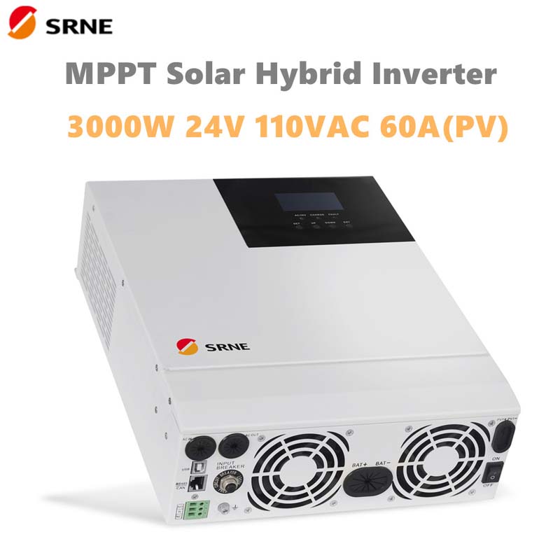 Srne 3000W Uile-in-One Hibrid Hibrid Solar Solar Inverter 24V 110VAC Pure Sine Tonn Tonn Max 100V 60A 50Hz 60Hz 60hz Lasmuigh den Ghreille Inverter