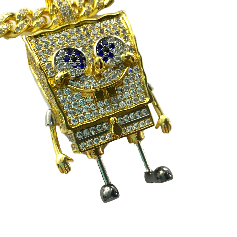 Faisean Cartoon Spongebob Squarepants Inleagtha Zirron Pendant Hip Hop Necklace Treorach