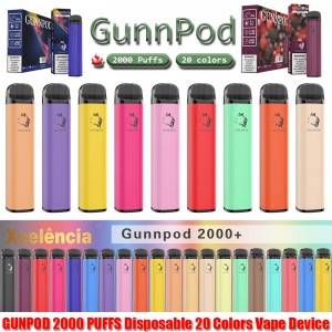 GUNNPOD 2000 PUFF VAPE indiúscartha réamh-líonta 1250Mah Battery e Battery e Deverce 18350 8ml vaporizer trealamh tosaithe vs elf bar 20 flav peann peann puff puff