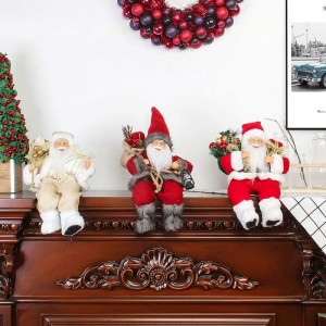 12inch ina shuí Golden Santa Claus figurine le duilleoga mála bronntanas agus bosca ag caitheamh bróga bána maisiú saoire Nollag