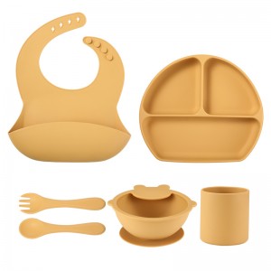 Socraigh Beathú Linbh Silicone, Súchán Bowl Pláta Roinnte, Bib Silicone, Corn Óil, Spúnóg