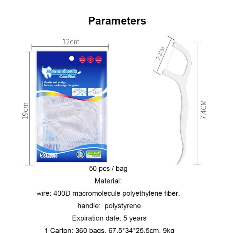 Glanadh éifeachtach Lipéad Príobháideacha Ardchaighdeáin 50 PCS Floss Floss Floss Pick Mála Pacáil Floss Floss