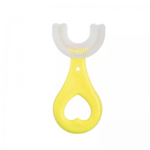 Soláthar monarchan, scuab fiacla láimhe do leanaí, scuab silicone u-chruth cainte glantacháin scuab, glantóir fiacail leanaí