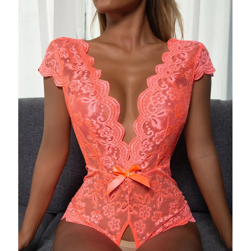 Dropshipping Deep v plunge aon-phíosa lingerie lása lása trédhearcach codlata trédhearcach Bodysuit sexy lingeries sexy ábhar spandex/cadás · lása maisiúcháin