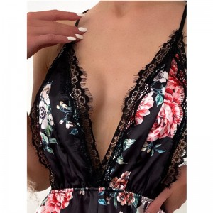 Sexy Hollow Amach Floral Bodysuit Ard-Gearr Gearr V muineál Lingerie Teddy Ultra tanaí Mná Breathable Erotic Sexy Lingeriehot táirgí díola