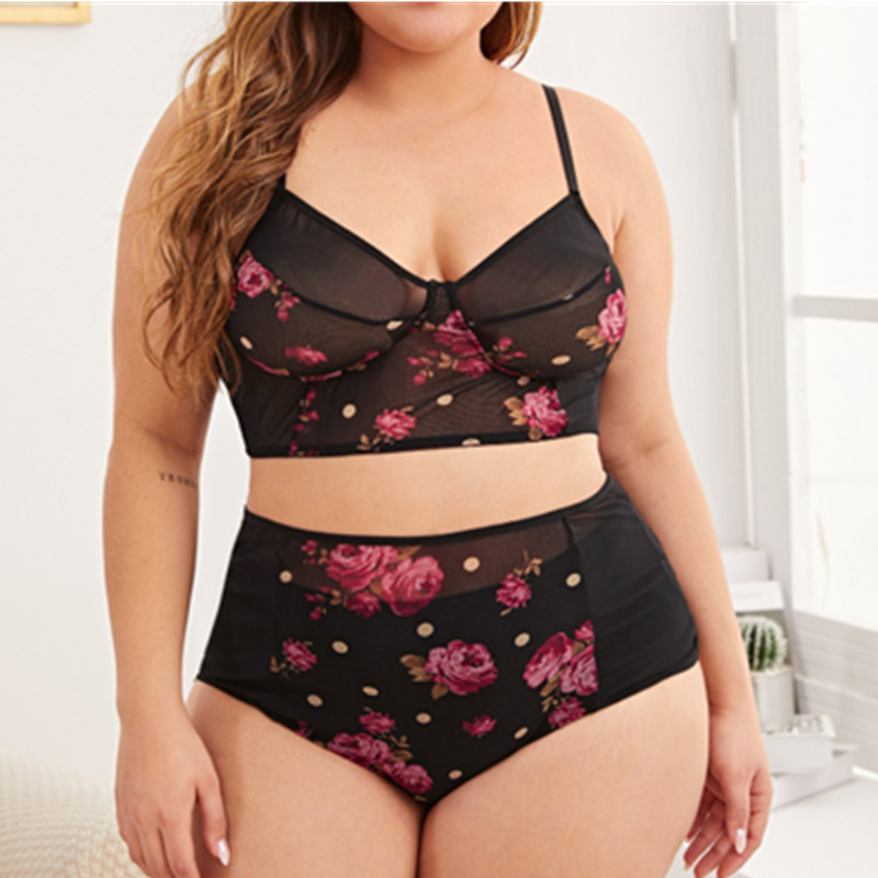 Tacar lingerie dubh clóite mórdhíola sexy