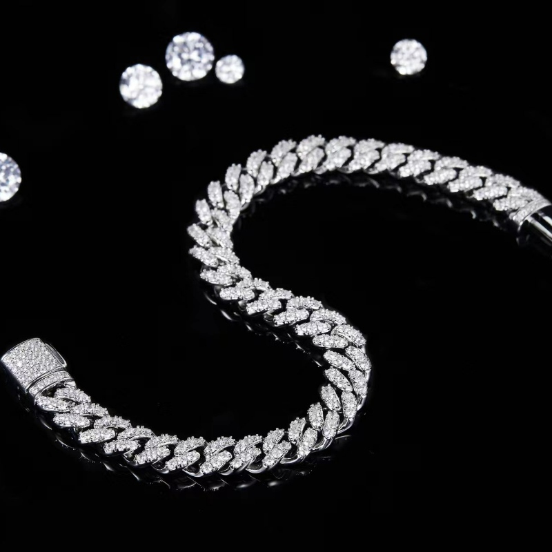 Jewelry Tuochen Réidh le Long S925 le Bracelet Chúba Cloch Moissanite d'fhir