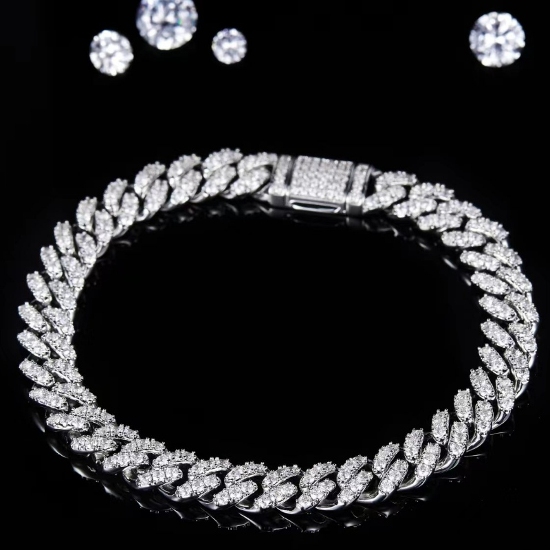 Jewelry Tuochen Réidh le Long S925 le Bracelet Chúba Cloch Moissanite d'fhir