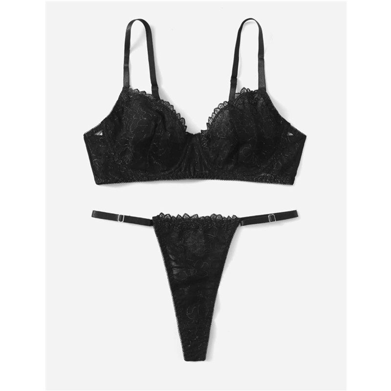 Frills dubh Baile Átha Troim Lingerie Lása Socraithe le lása sexy thong