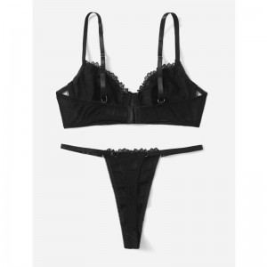 Frills dubh Baile Átha Troim Lingerie Lása Socraithe le lása sexy thong