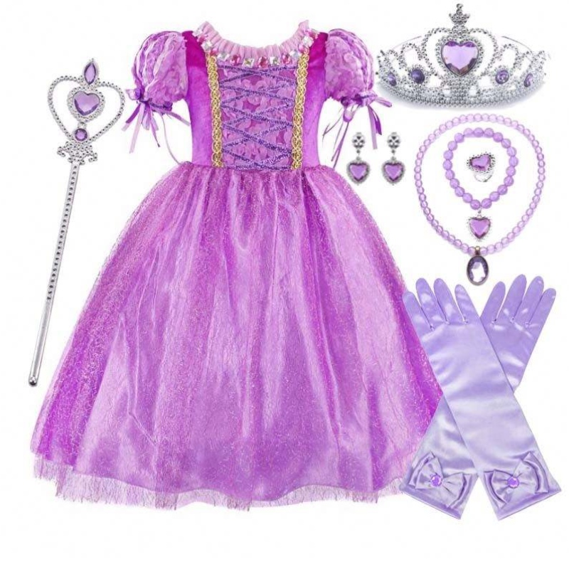 Gadgets 2022 Cailíní Beaga Dath Corcra Dath Corcra Rapunzel Gúna banphrionsa le gabhálais HCRS-006