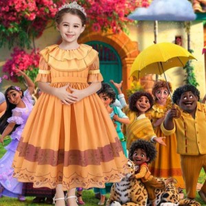 Baige Encanto Movie Mirabel Isabella Pepa Feisteas Banphrionsa do Chailíní Gúna Feidhmíochta MFMW011