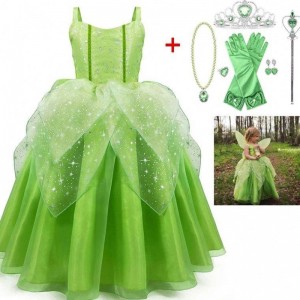 Baige Flower Girl Spot Cosplay Cosplay Feidhmíocht Cartúin Éadaí Tinker Bell Fairy Fairy Tinkerbell Gúna banphrionsa le sciathán