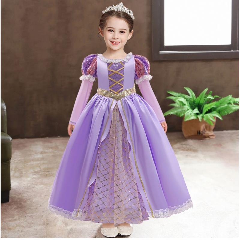 Baige cailíní banphrionsa gúna sofia gúna cosplay cosplay kids sequins sophia layered sleeves fada sleeves leanbh carnabhal gúna cóisir Oíche Shamhna