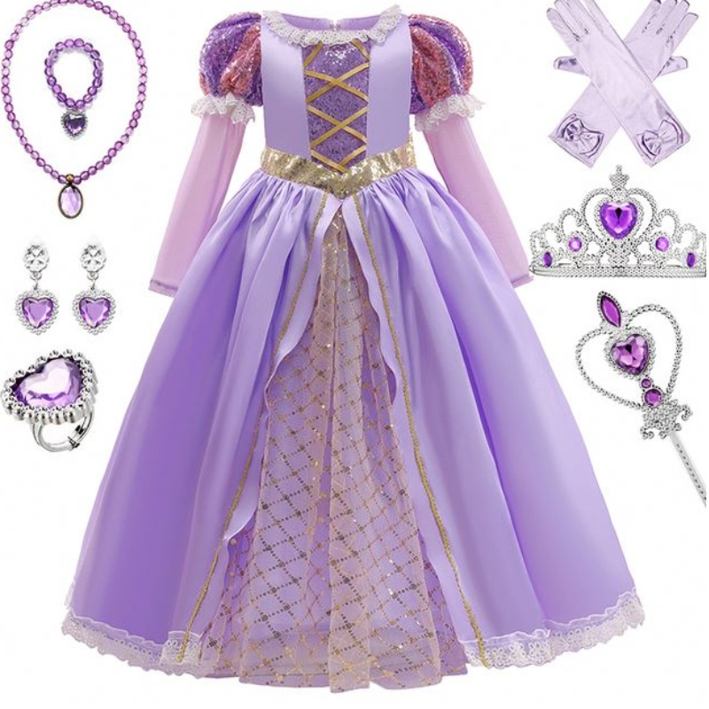 Baige cailíní banphrionsa gúna sofia gúna cosplay cosplay kids sequins sophia layered sleeves fada sleeves leanbh carnabhal gúna cóisir Oíche Shamhna