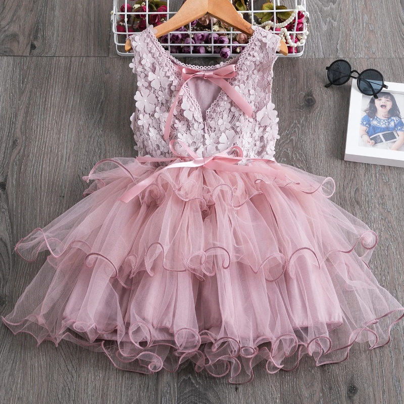 3-8 bliana Gúna Samhraidh do Chailíní Bláth Bláth Bainise Galánta Páirtí Banphrionsa Gúna Gúnaí Sleeveless Cúltaca Tutu