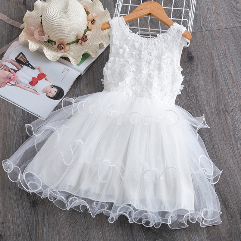 3-8 bliana Gúna Samhraidh do Chailíní Bláth Bláth Bainise Galánta Páirtí Banphrionsa Gúna Gúnaí Sleeveless Cúltaca Tutu