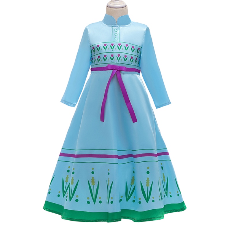 Éadaí Leanaí Costumes Oíche Shamhna Cailíní Kid Anna Banphrionsa Gúna Glas Gorm do Chailíní