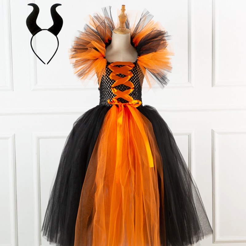 Fancy Tutu Gúna for Girls Evil Queen Magic Witch Witch Kids Kids Mal Evie Banphrionsa éadaí le headwear