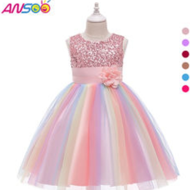 Ansoo Amazon Sleeveless Sleeveless Beautiful Beautiful Kids Gúna Ball Leanaí Leanaí Éadaí Cailín Bláthanna Corcra Skirt Ruffle Skirt