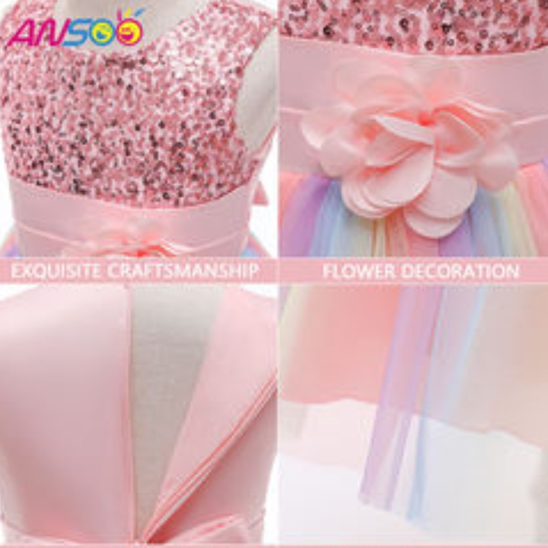 Ansoo Amazon Sleeveless Sleeveless Beautiful Beautiful Kids Gúna Ball Leanaí Leanaí Éadaí Cailín Bláthanna Corcra Skirt Ruffle Skirt