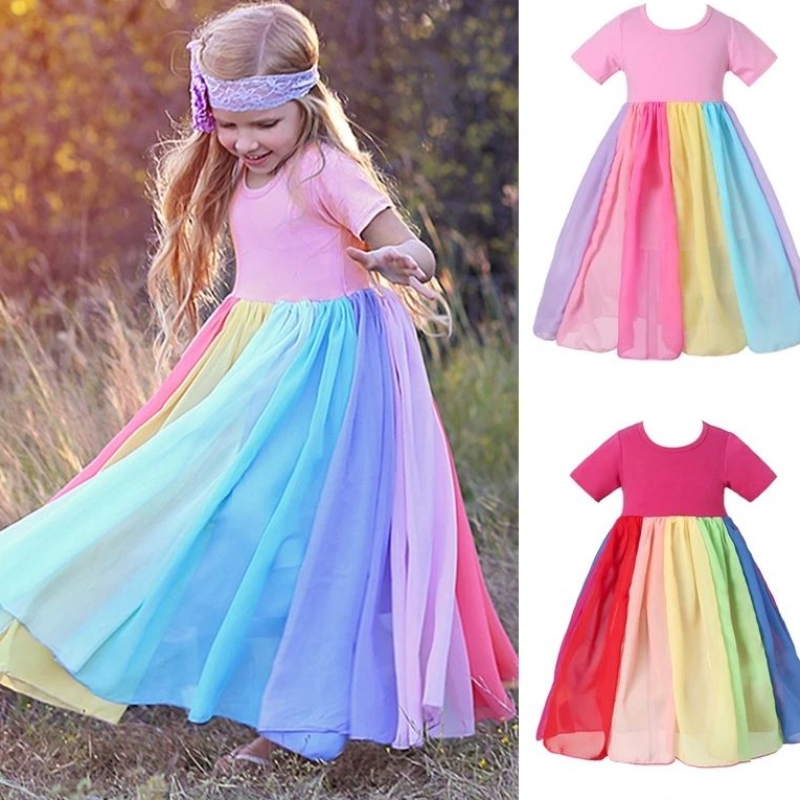 Cailíní Beaga Gúnaí Tulle Mogalra Earrach Samhraidh Trá Rainbow Trá Gúna páistí páistí Leanaí Sunred Sundress Party Party