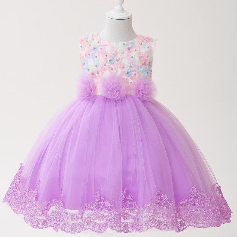 Leanaí Gúna Banphrionsa Leanaí Gúna Lá Lása Bróidnithe Cailín Bláth Cailín Sleeveless Tutu Skirt