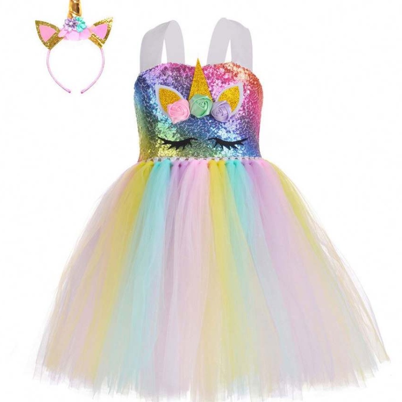 2021New Unicorn Sequined Baby Kid Éadaí Páirtí Banphrionsa Álainn Gúnaí Tutu DJS107